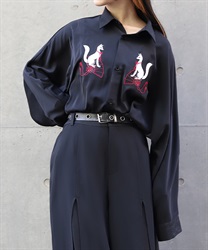 稲荷刺繍シャツ(真紅-M)