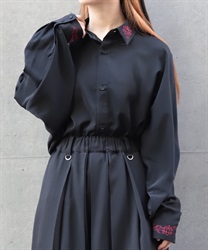 蓮刺繍シャツ(真紅-M)