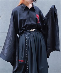 牡丹刺繍和袖シャツ(真紅-M)