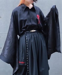 牡丹刺繍和袖シャツ