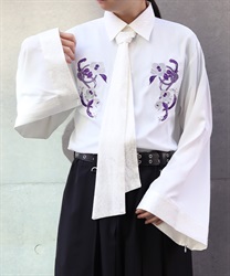 椿×水引刺繍ボウタイ付シャツ(京紫-M)