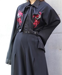 椿×水引刺繍ボウタイ付シャツ(真紅-M)