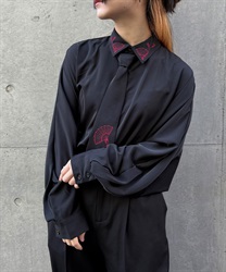 タイ付扇子刺繍シャツ(真紅-M)