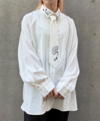 タイ付扇子刺繍シャツ(月白-M)