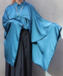 和袖フリルシャツ(孔雀青-M)