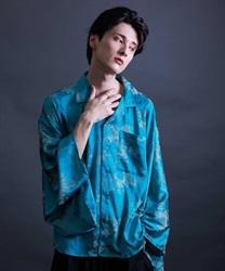 扇子ＪＱ着物風長袖シャツ【WEB限定価格】(ブルーグリーン-M)