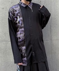 鶴×月プリントシャツ(京紫-M)