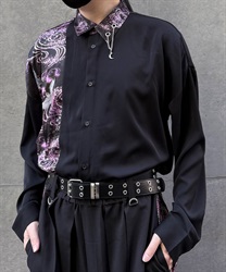 鶴×月プリントシャツ(桜色-M)