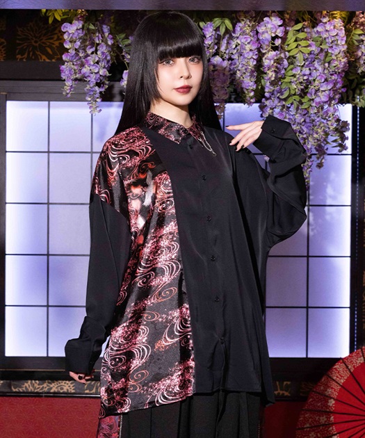 鶴×月プリントシャツ