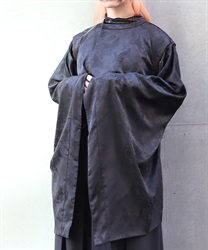 鶴ジャガード狩衣風和袖シャツ(漆黒-M)