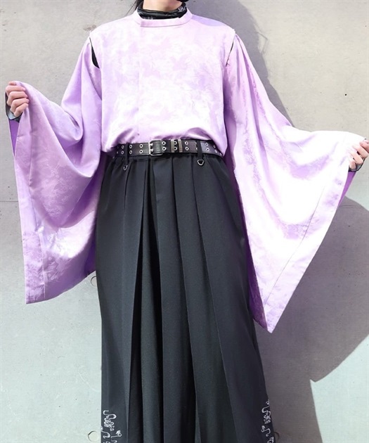 鶴ジャガード狩衣風和袖シャツ