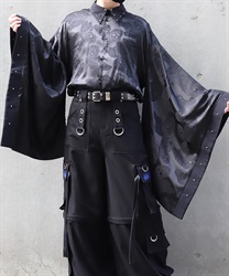 蝶ジャガードスタッズ和袖シャツ(漆黒-M)