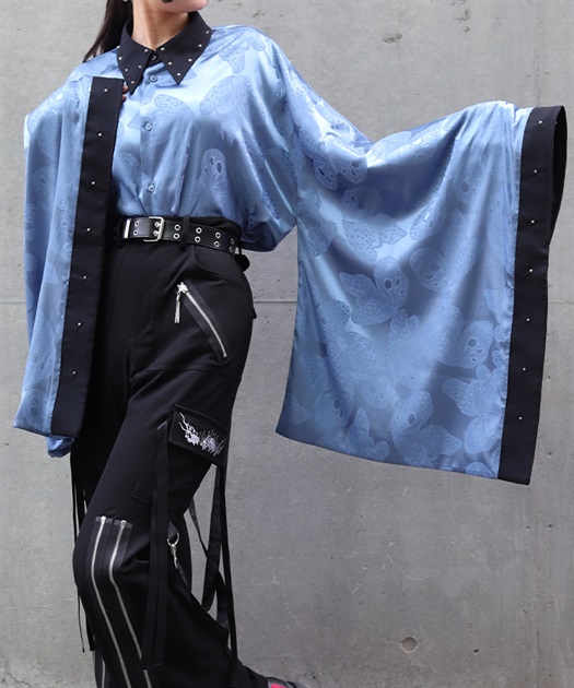 蝶ジャガードスタッズ和袖シャツ