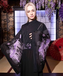 藤×和傘ジップ付和袖シャツ(藤色-M)