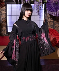 藤×和傘ジップ付和袖シャツ(桜色-M)