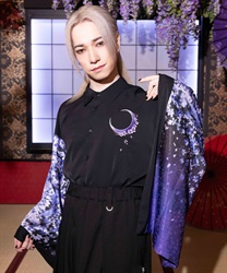 桜×月和袖シャツ(京紫-M)