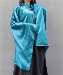 梅×竹ジャガード和袖シャツ(瑠璃色-M)