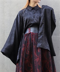 和柄ジャガード和袖シャツ(漆黒-M)