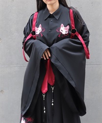 狐面刺繍和袖シャツ(真紅-M)