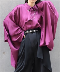 襟金具フリル和袖シャツ(真紅-M)