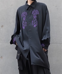 九尾狐刺繍ロングシャツ(京紫-M)