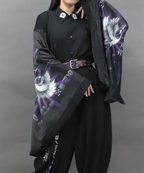 鶴プリント和袖シャツ(京紫-M)