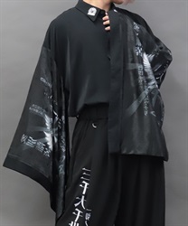 鶴プリント和袖シャツ(月白-M)