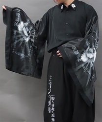 鶴プリント和袖シャツ
