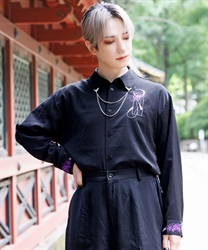 彼岸花×月刺繍シャツ(京紫-M)