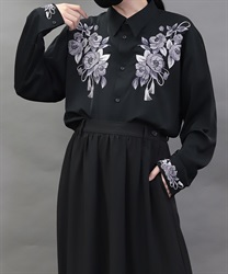 椿×タッセル刺繍シャツ(月白-M)