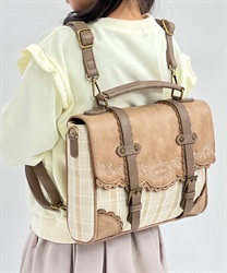 チェック柄切替配色バッグ(ベージュ-F)