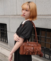 ハートポーチ付ボストンバッグ【POE】(茶-F)
