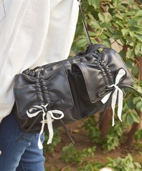 ドロストリボンギャザーバッグ(黒-F)