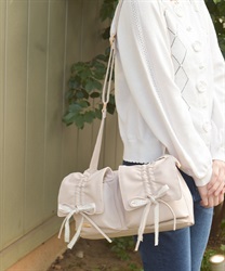 ドロストリボンギャザーバッグ(グレージュ-F)