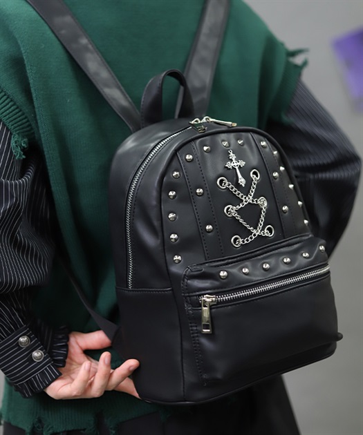 チェーンレースアップリュック(黒-F)