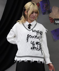 コード刺繍ニットベスト(白-M)