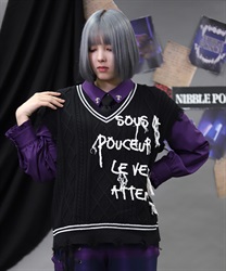 コード刺繍ニットベスト(黒-M)