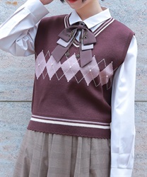 パール付アーガイルベスト【予約】(Ｄブラウン-F)