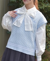 刺繍入りチルデンニットベスト(サックス-F)