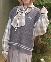 刺繍入りチルデンニットベスト(チャコール-F)