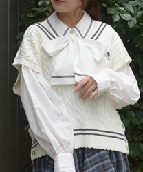 刺繍入りチルデンニットベスト(生成り-F)