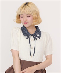 うさぎ刺繍襟付きニットプルオーバー【予約】(白-M)