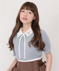うさぎ刺繍襟付きニットプルオーバー【予約】