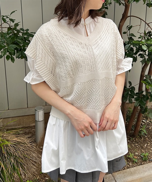 透かし編みベスト×ブラウスセット | outlet | axes femme online shop