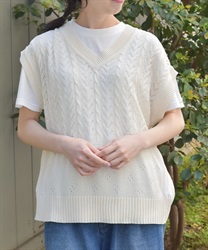 ニットベスト×Ｔシャツセット(生成り-F)