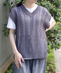 ニットベスト×Ｔシャツセット(チャコール-F)