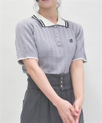 刺繍入り配色襟ニットポロ【WEB先行販売】(グレー-F)