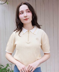 刺繍入りジップニットポロ【予約】(イエロー-F)