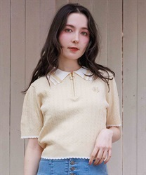 刺繍入りジップニットポロ【予約】