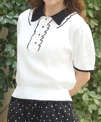バイカラーフリルニットポロ【WEB先行販売】(生成り-F)